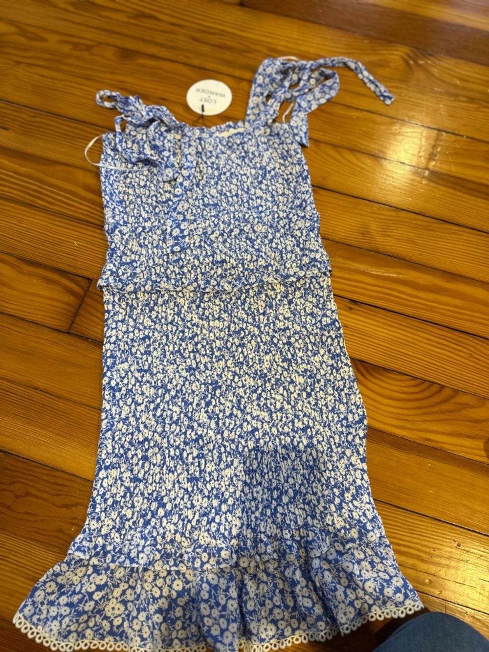 Lost + Wander Floral One Shoulder Dress in Blue and White - Picture 3 of 5